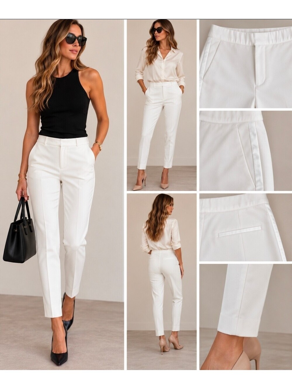 Zara Women’s XS White Ivory Tailored Trousers Slim Ankle Pants Made in Spain